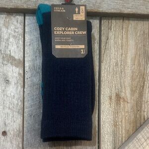 Field & Stream Cozy Cabin Explorer Crew Socks - Navy with Teal Accents